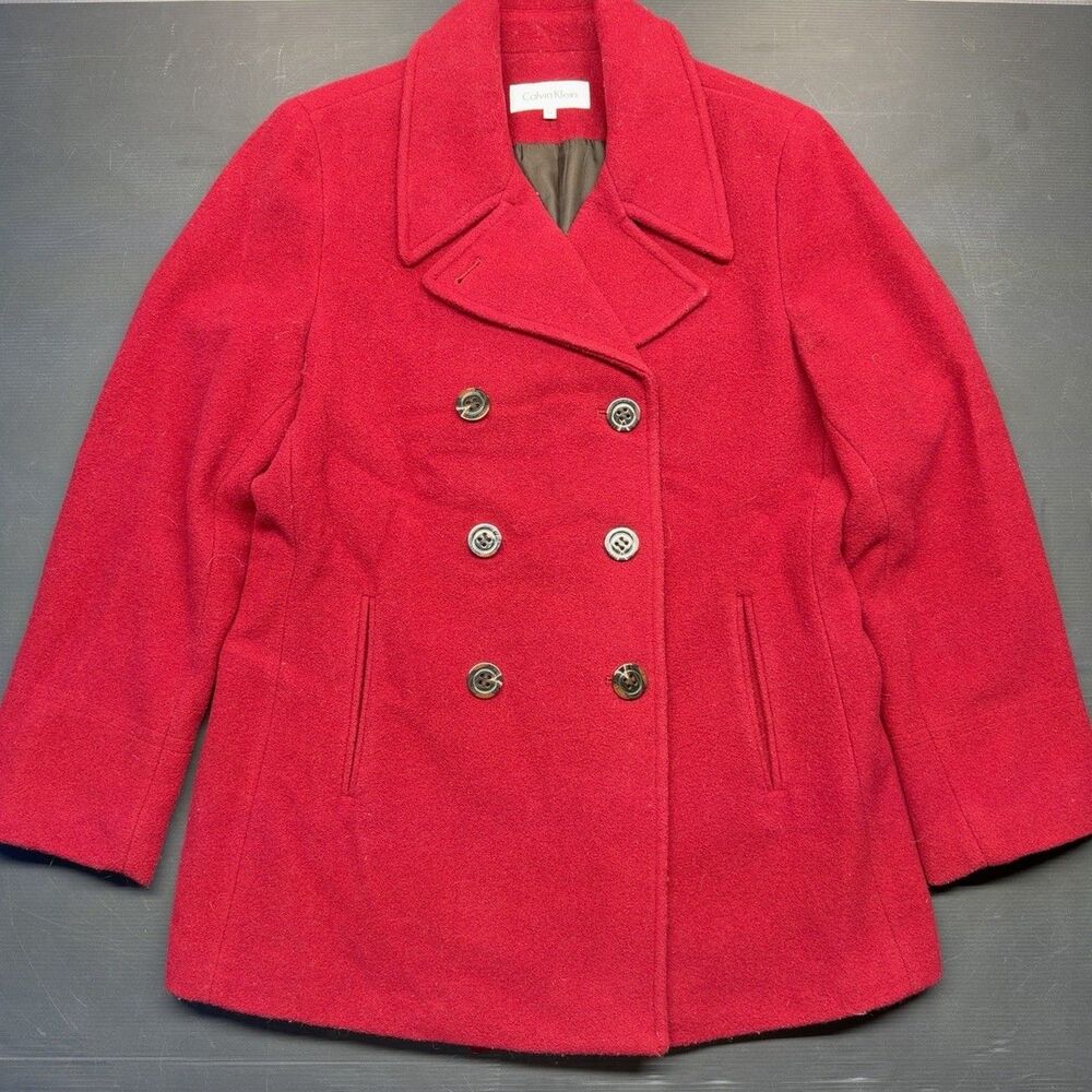 Calvin Klein Coat Wool Cashmere Double-Breasted Red Peacoat - Women's size 14